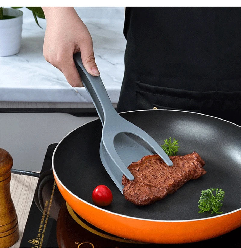 2-in-1 Kitchen Spatula Omelette Steak Omelette Flip Spatula Non Stick Food Tongs Fried Cooking Turner Tool Kitchen Accessories