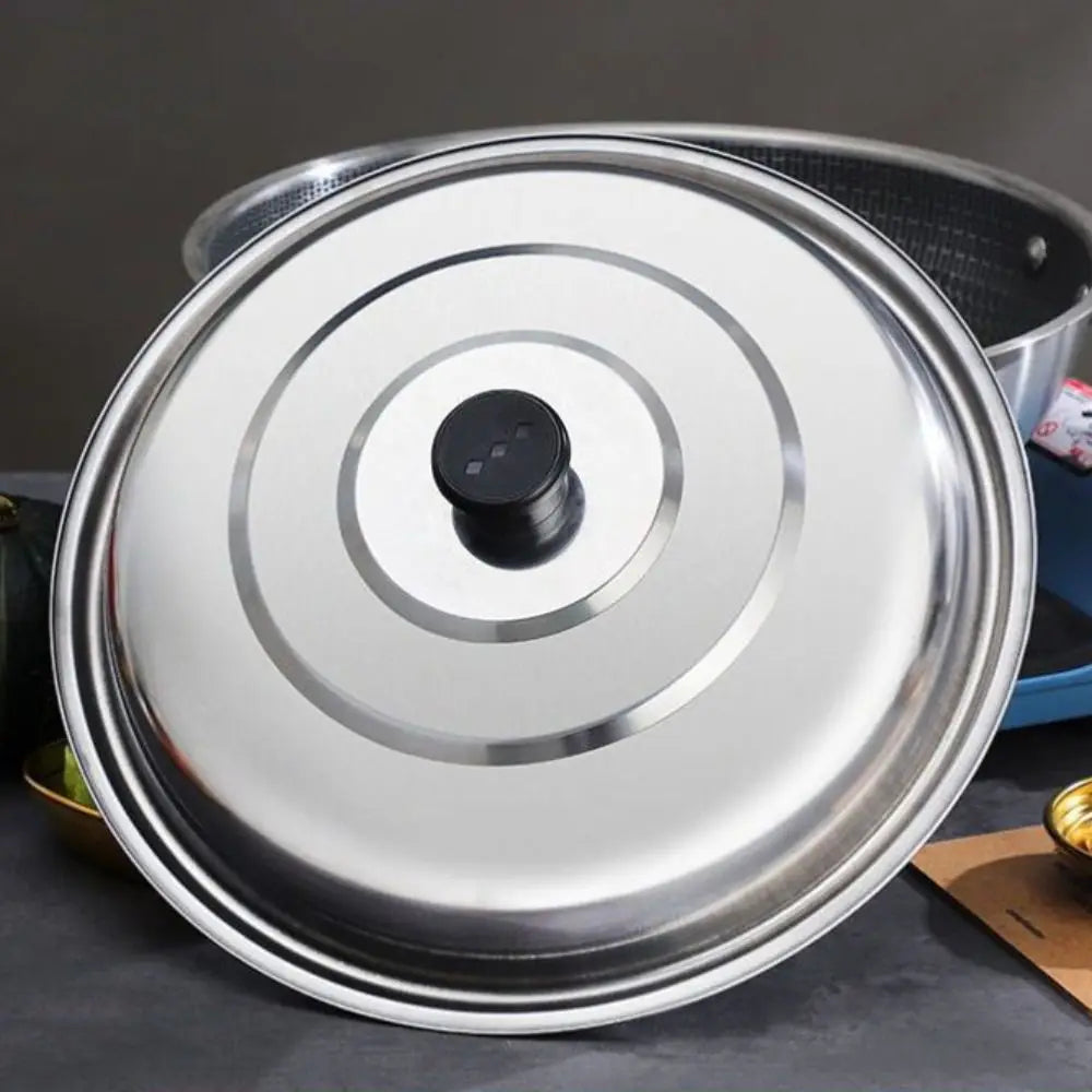 Black Plastic Knot Stainless Steel Pot Lid Household Anti- Spill Anti-Scald Wok Lid 32/34/36/38/40cm Round Pot Cover Skillets
