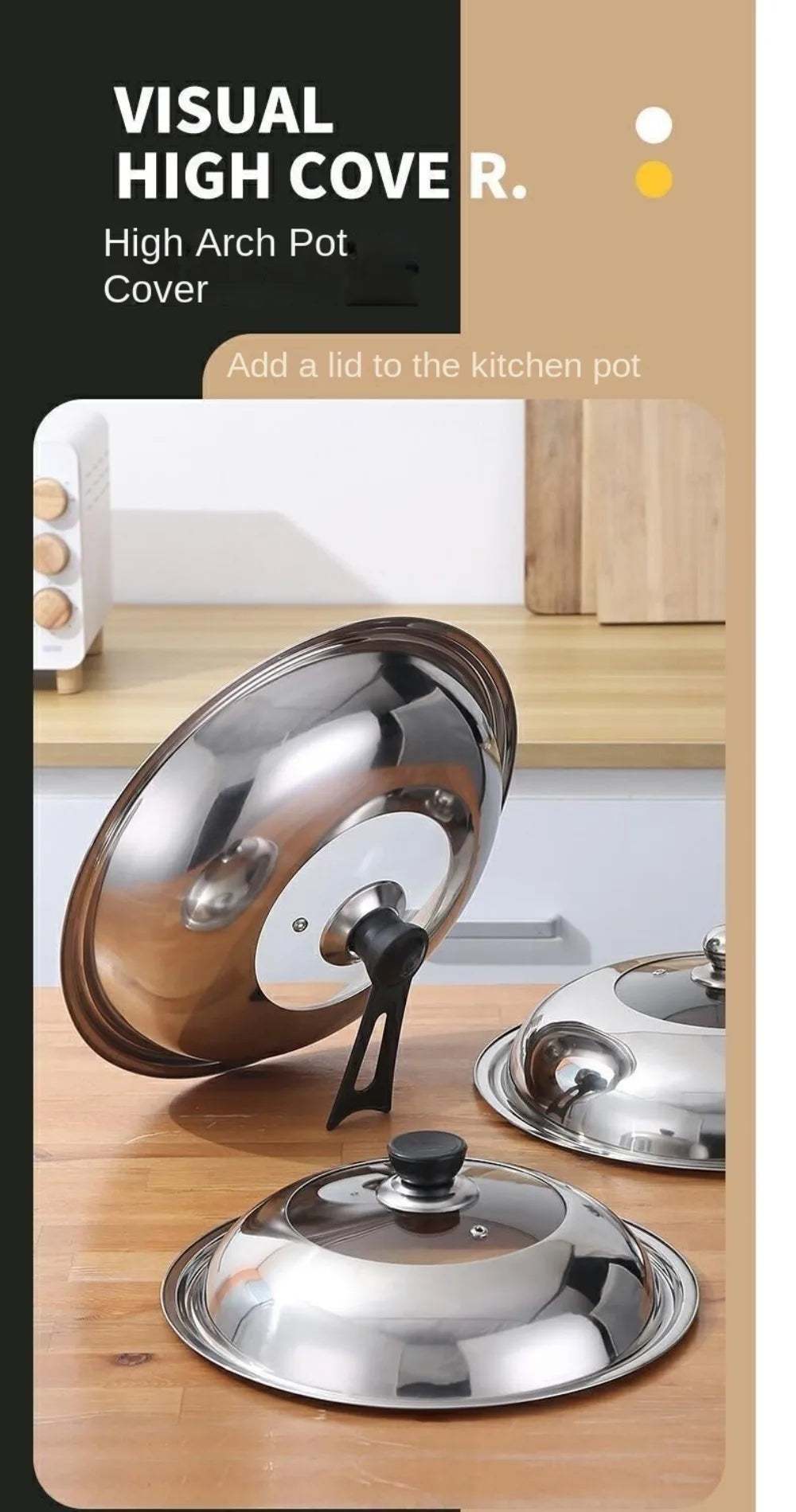 Round 28/30/32/34/36cm Cooking Pot Lid Visible Stainless Steel Wok Lids Anti-scalding Combined Pot Cover Household