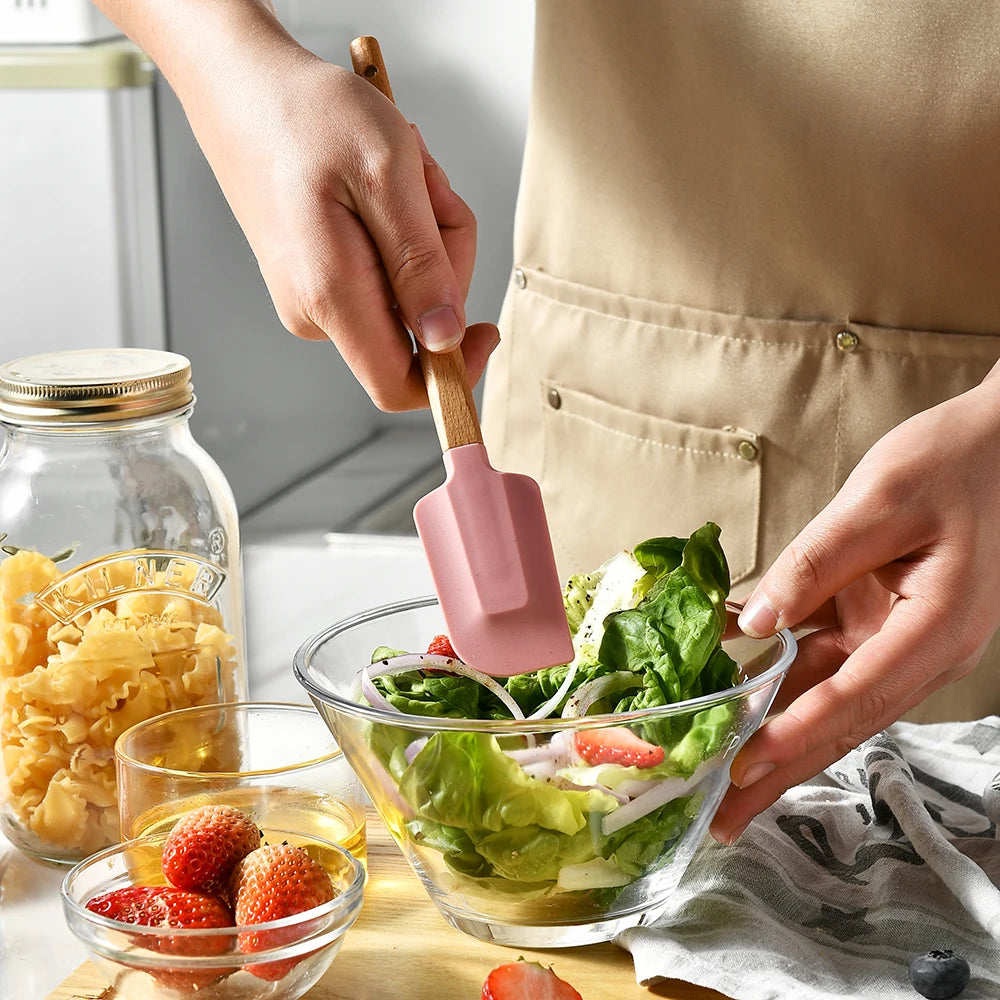 5Pcs Cream Cake Silicone Spatula Wooden Handle Baking Pastry Scraper Blenders Non-stick Kitchen Dessert Cookies Cutter Mixer