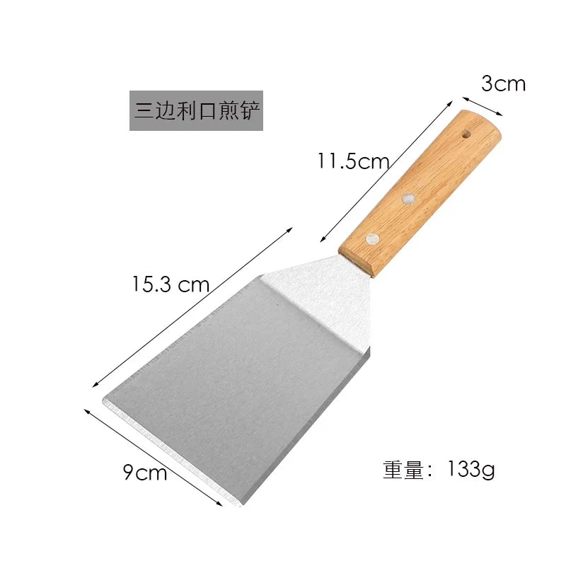 Wooden Handle Grill Spatula Square Head Pizza Shovel Pancake Beef Turner Scraper BBQ Utensils Steak Spatula Burger With Blade