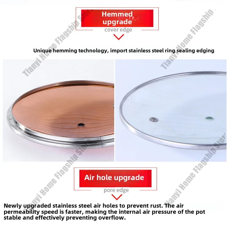 Tea color Glass Pot Lid Stainless steel Rimmed Pan Lid Spill Shatter-Proof Round Chef Glass Cover for Versatile Home Cooking Pan