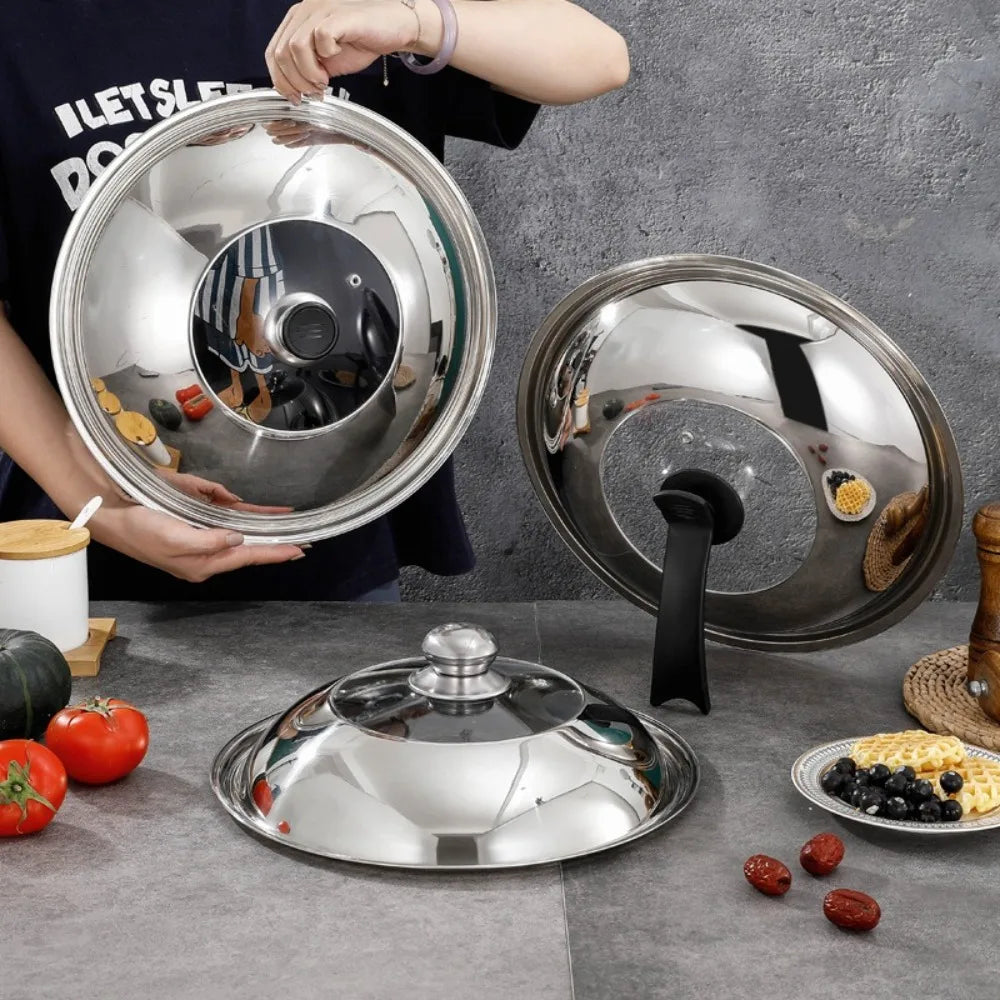 Round 28/30/32/34/36cm Cooking Pot Lid Visible Stainless Steel Wok Lids Anti-scalding Combined Pot Cover Household