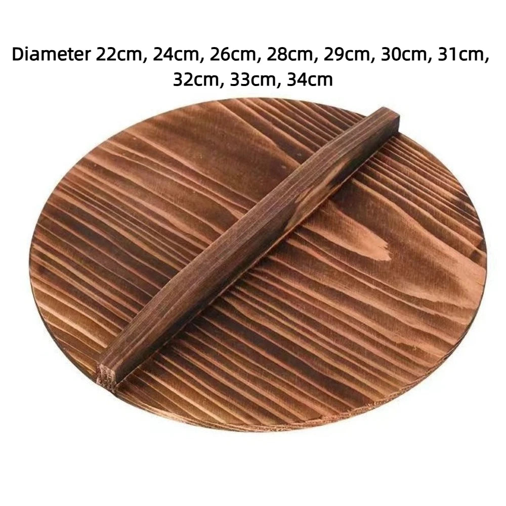 Traditional Universal Wooden Pot Cover 22-34cm Anti Scalding Iron Wok Pan Lid Round Cookware Parts Kitchen Accessories