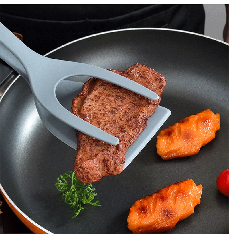 2-in-1 Kitchen Spatula Omelette Steak Omelette Flip Spatula Non Stick Food Tongs Fried Cooking Turner Tool Kitchen Accessories