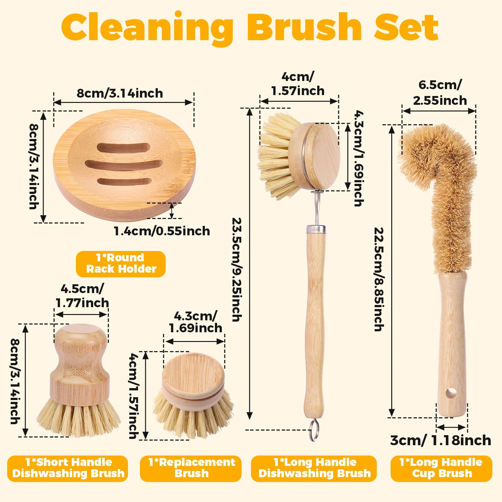4/5Pcs Bamboo Dish Brush Set Pot Cleaning Brush Long Handle Kitchen Dishes Scrubber Strong Decontamination Rust Removal Utensils