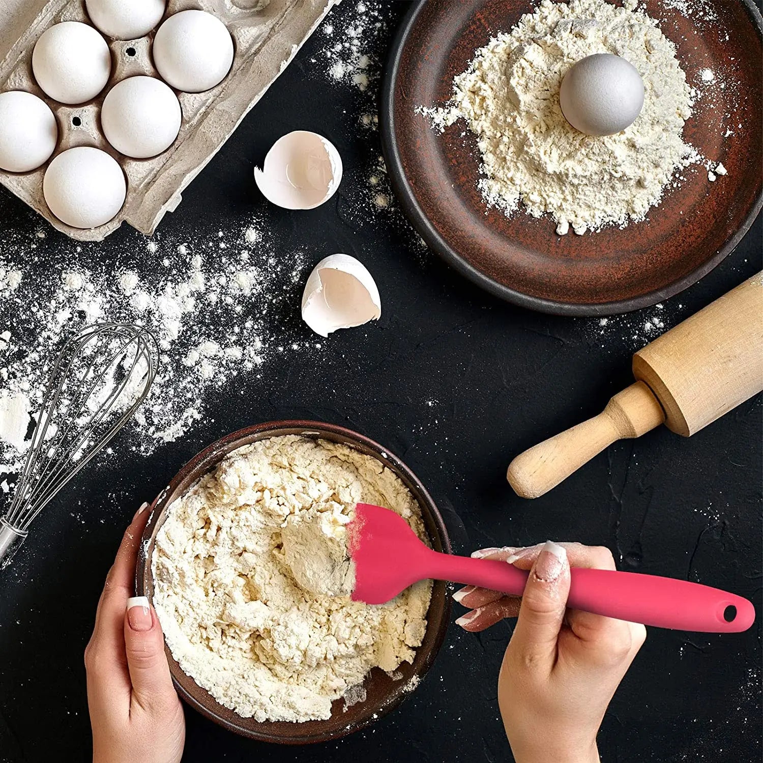 LMETJMA 27 cm Silicone Spatula Heat Resistant Non-Stick Flexible Spatulas Scrapers Baking Cooking Spatula Mixing Tool KC0448