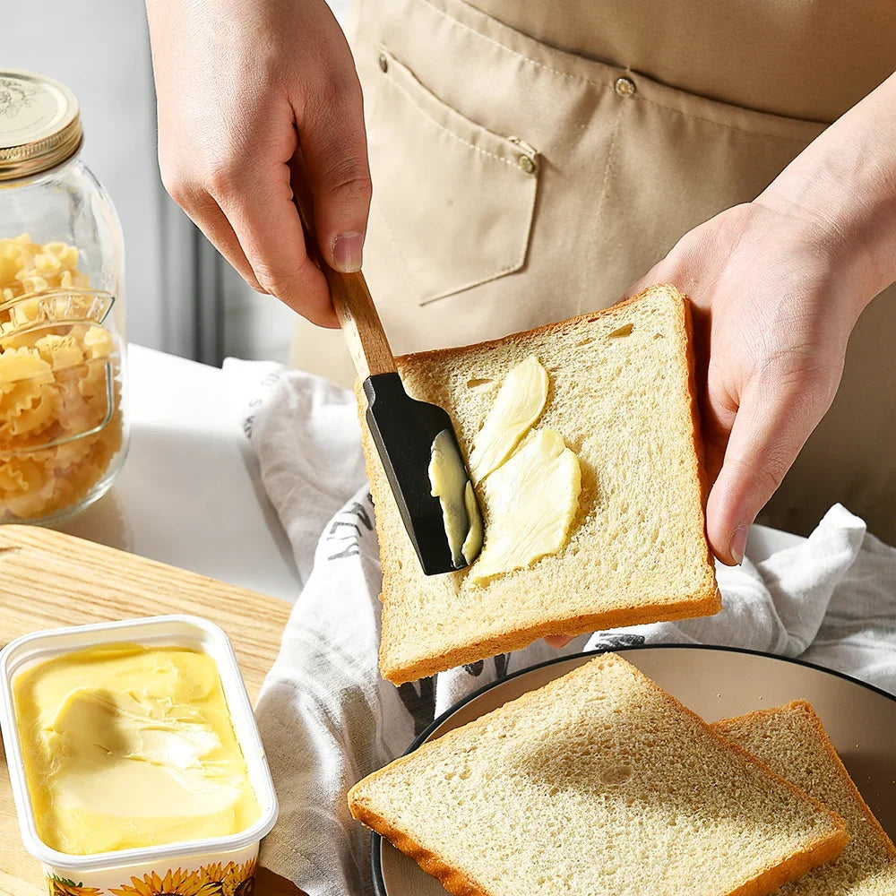 5Pcs Cream Cake Silicone Spatula Wooden Handle Baking Pastry Scraper Blenders Non-stick Kitchen Dessert Cookies Cutter Mixer