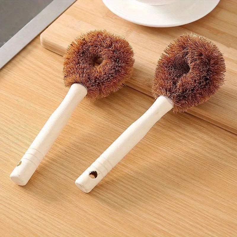 1 Piece Coconut Palm Pot Brush Long Handle Pot Wash Brush Non-Stick Pot Non-Stick Oil Cleaning Brush Kitchen Sink Stove Brush
