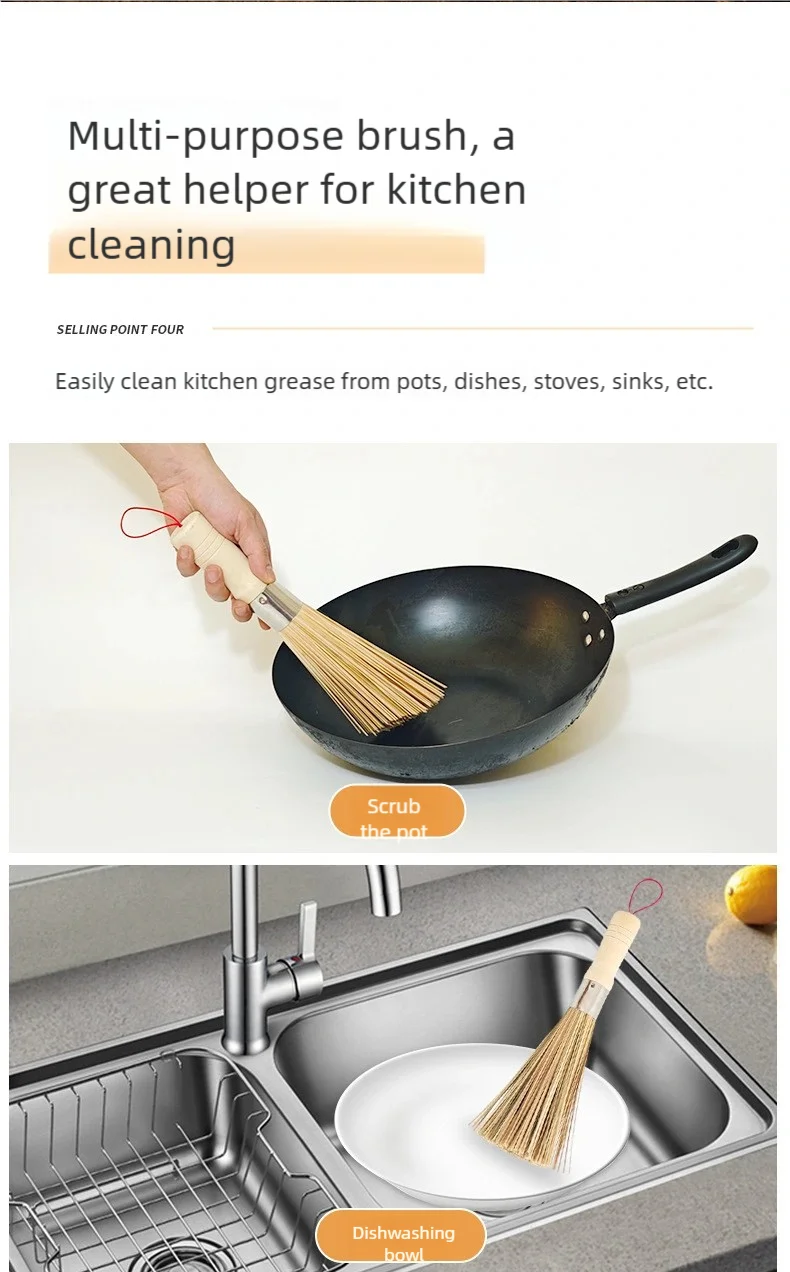 1Pcs Long Handle Wok Dish Pan Washing Cleaning Brushes Scrubbers Bamboo Pot Brush Home Kitchen Cleaner Gadgets Tool Accessories