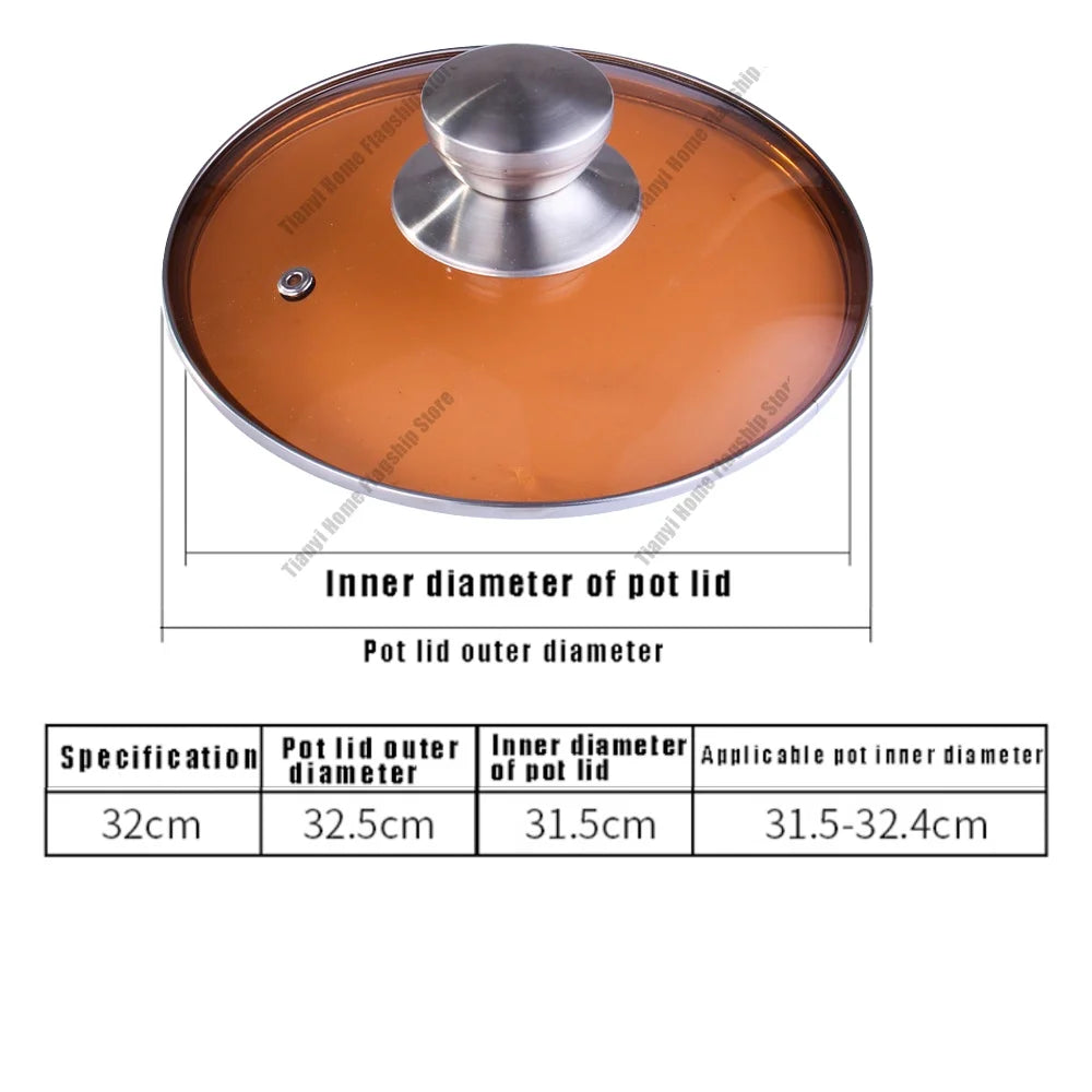 Tea color Glass Pot Lid Stainless steel Rimmed Pan Lid Spill Shatter-Proof Round Chef Glass Cover for Versatile Home Cooking Pan