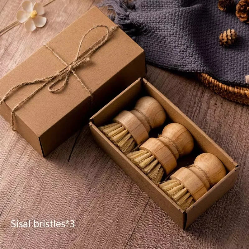 Bamboo Scrub Dish Brushes for Kitchen-Delicate Natural Washing Brush Clean Iron pots Plates for Home Kitchen Clean