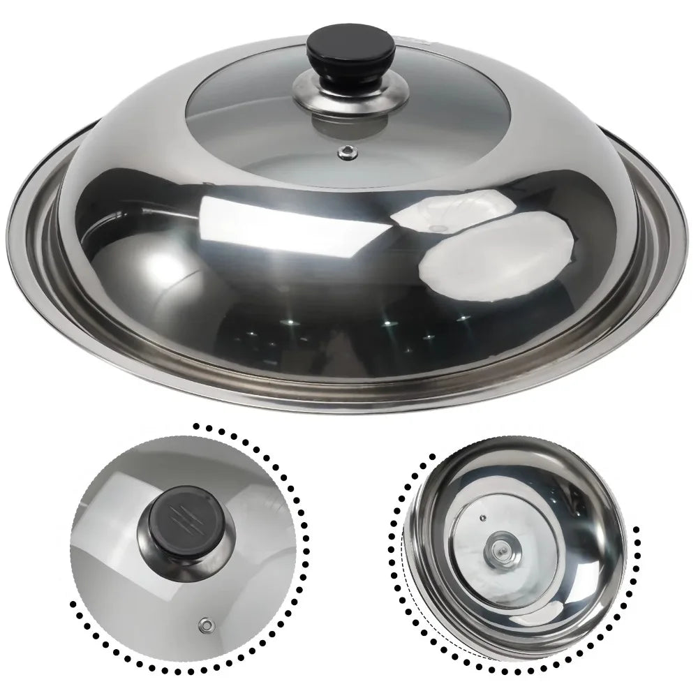 Round 28/30/32/34/36cm Cooking Pot Lid Visible Stainless Steel Wok Lids Anti-scalding Combined Pot Cover Household