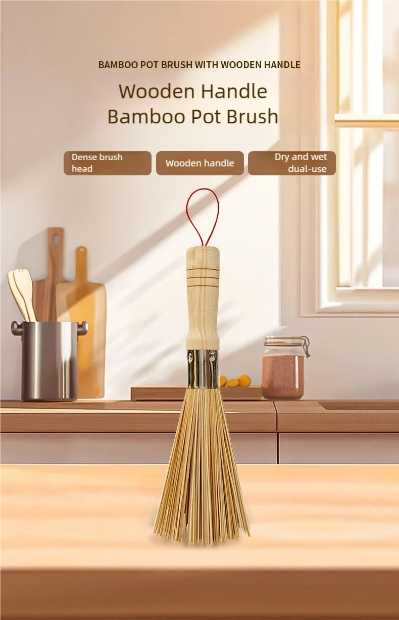 1Pcs Long Handle Wok Dish Pan Washing Cleaning Brushes Scrubbers Bamboo Pot Brush Home Kitchen Cleaner Gadgets Tool Accessories