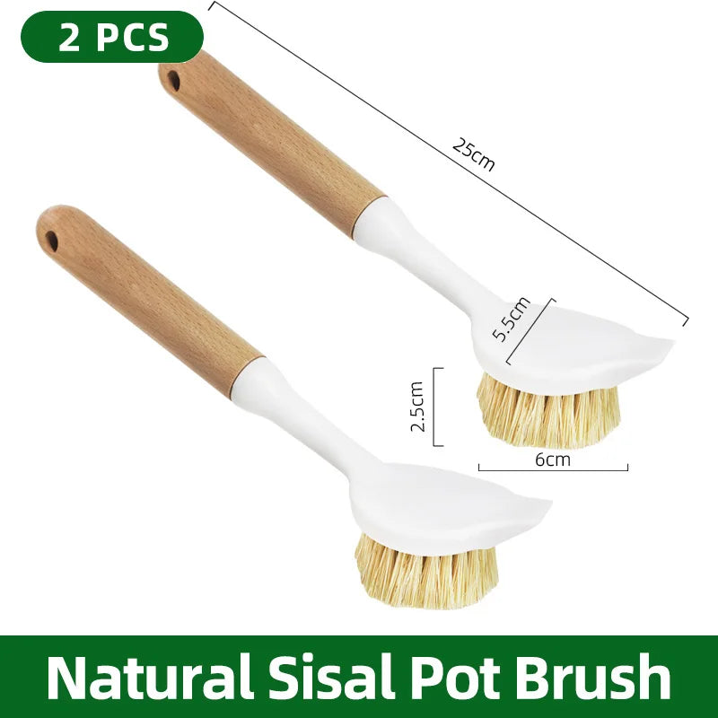 Natural Wooden Pot Brush With Sisal Bristles Durable Strong Scrubbing Eco Friendly Dish Brush For Cast Iron Skillet Pots Pans