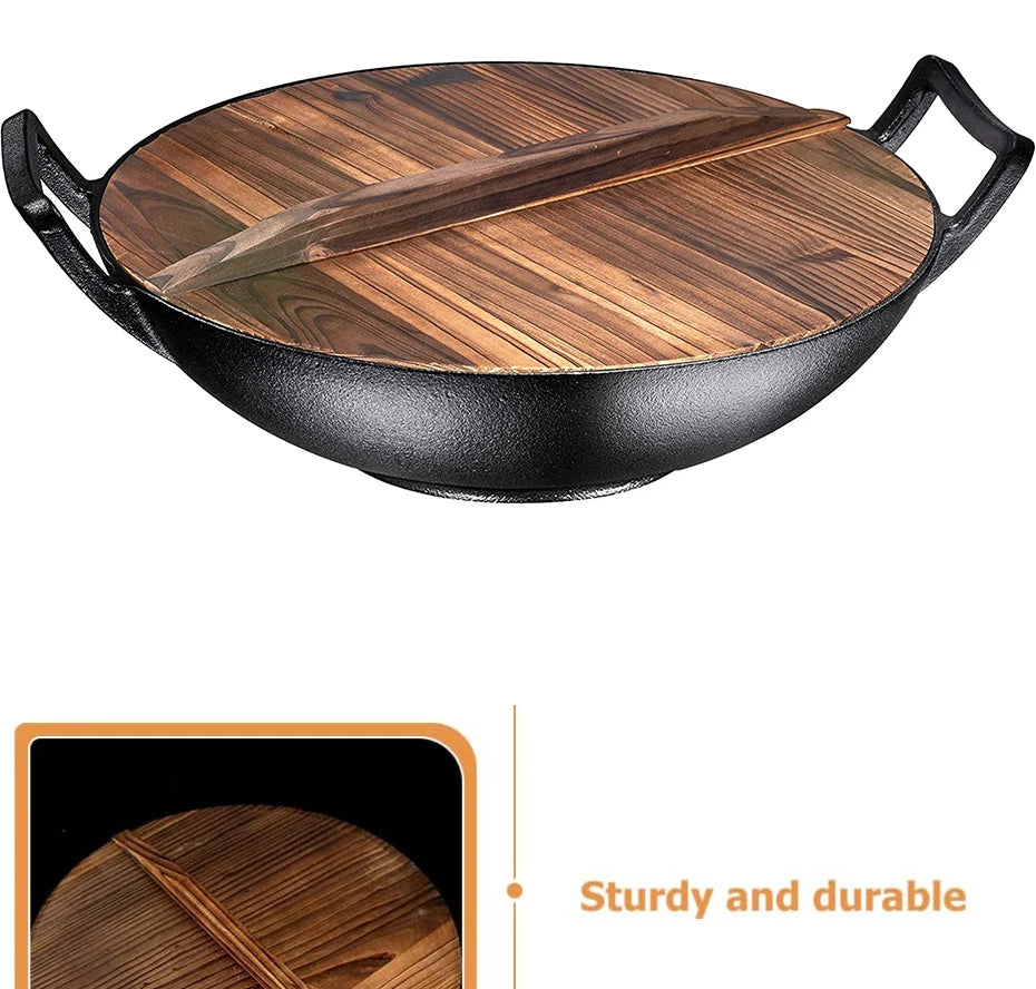 32CM Wooden Wok Lid Round Natural Lid Pot Kitchen Cookware Wood Pan CoverKitchen Accessories Covers