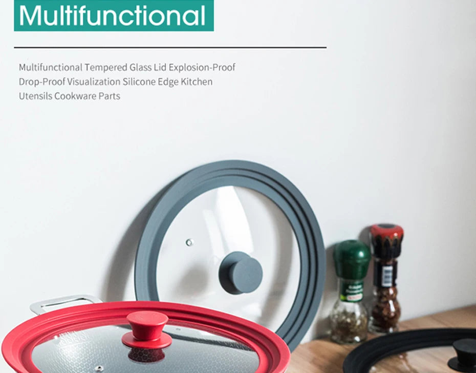 Universal Lid for Pots Tempered Glass with Silicone Lid Pot Drop-Proof Visualization Wok Lid Kitchen Utensils Cookware Parts