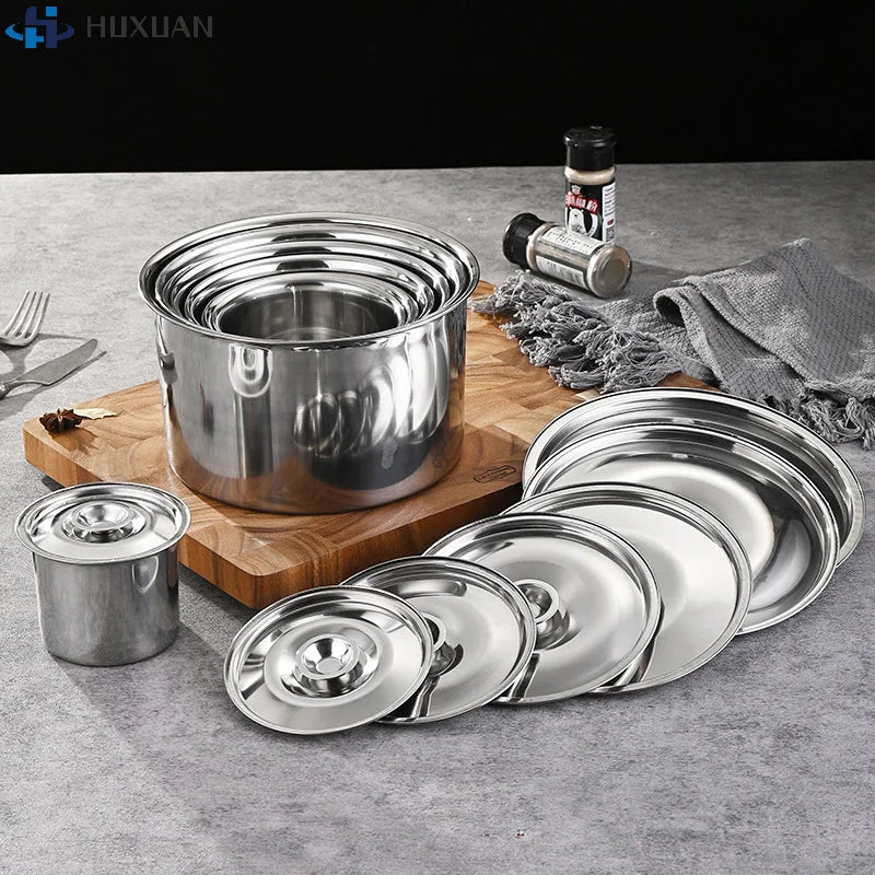 1Piece 10/12/14/16/18/20/22/24/26cm Silver Round Pot Lid Replacement Kitchen Thicken Stainless Steel Saucepan Cover