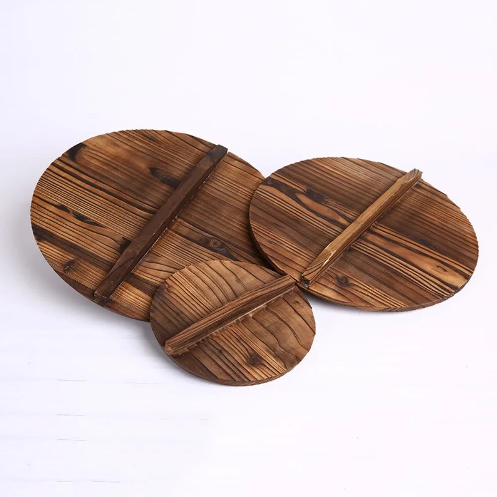Traditional Universal Wooden Pot Cover 22-34cm Anti Scalding Iron Wok Pan Lid Round Cookware Parts Kitchen Accessories