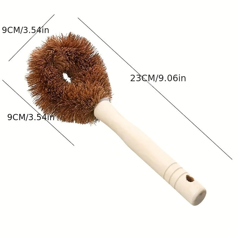 1 Piece Coconut Palm Pot Brush Long Handle Pot Wash Brush Non-Stick Pot Non-Stick Oil Cleaning Brush Kitchen Sink Stove Brush