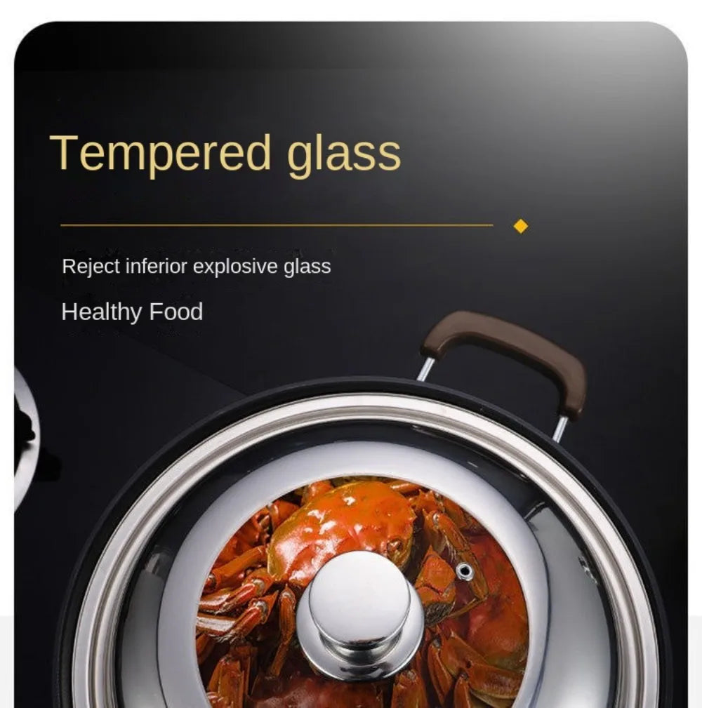 Round 28/30/32/34/36cm Cooking Pot Lid Visible Stainless Steel Wok Lids Anti-scalding Combined Pot Cover Household