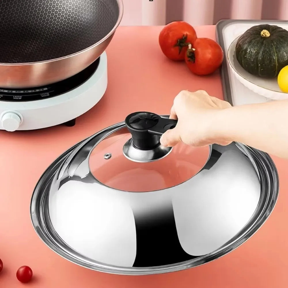 Round 28/30/32/34/36cm Cooking Pot Lid Visible Stainless Steel Wok Lids Anti-scalding Combined Pot Cover Household