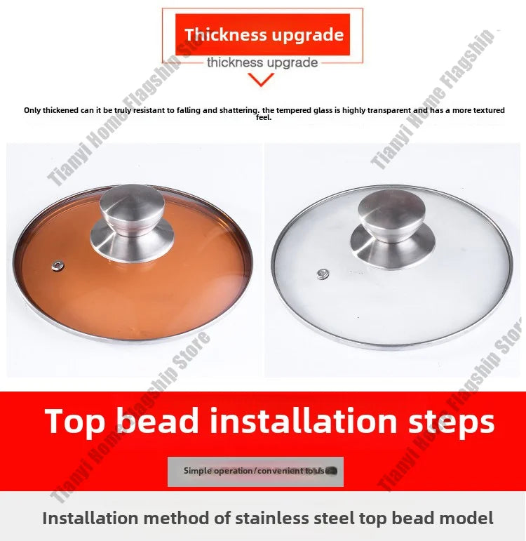 Tea color Glass Pot Lid Stainless steel Rimmed Pan Lid Spill Shatter-Proof Round Chef Glass Cover for Versatile Home Cooking Pan