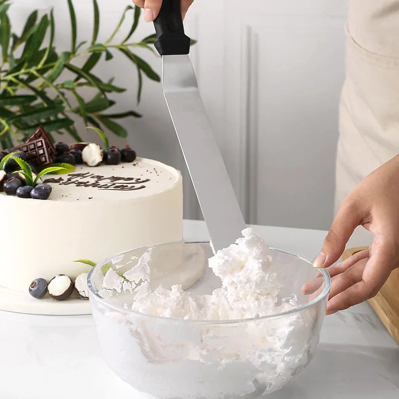 1PC Stainless Steel Cake Scraper 6/8/10/12 inch Plastic Handle Straight Curved Cream Spatula Baking Cake Cutter