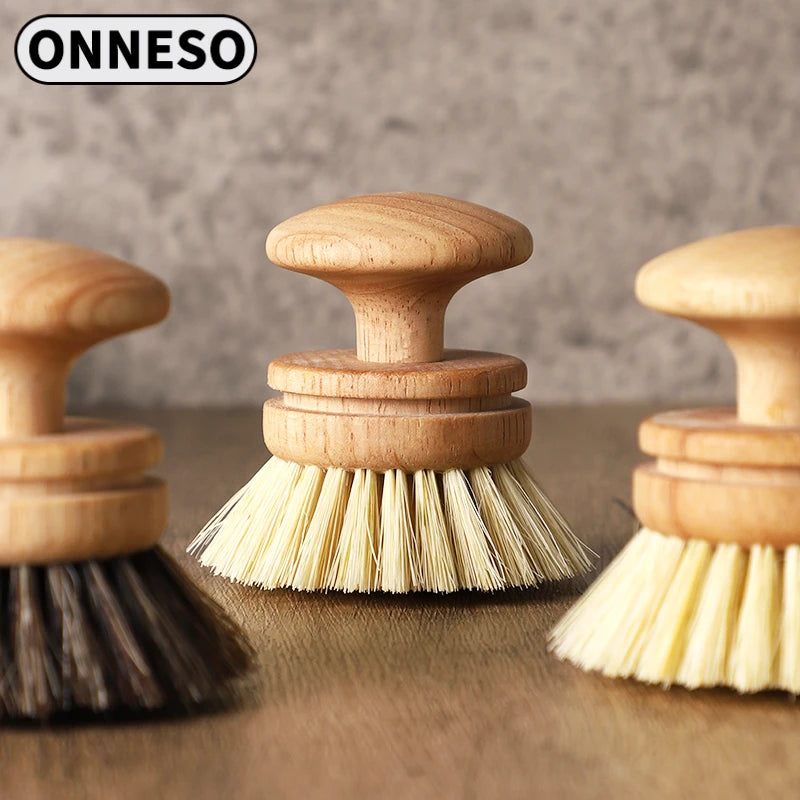 Natural Horse Hair Tableware Brush, Environmentally Friendly Sisal Pot and Bowl Brush for Kitchen, Wooden Pot Washing Brush