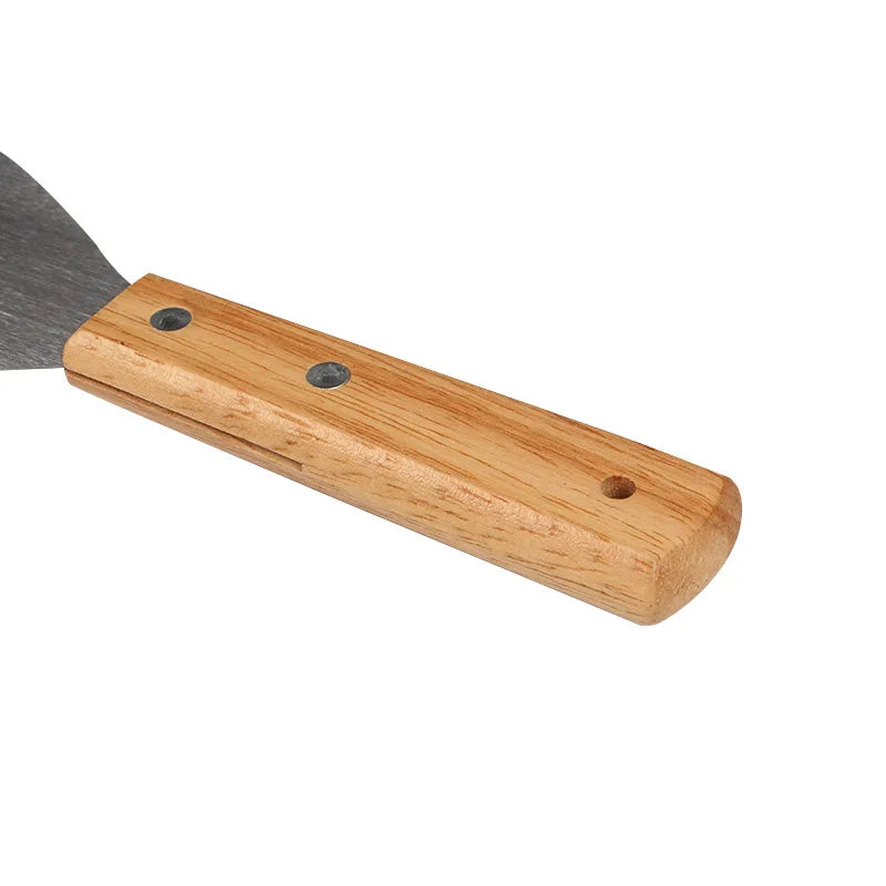 Wooden Handle Grill Spatula Square Head Pizza Shovel Pancake Beef Turner Scraper BBQ Utensils Steak Spatula Burger With Blade