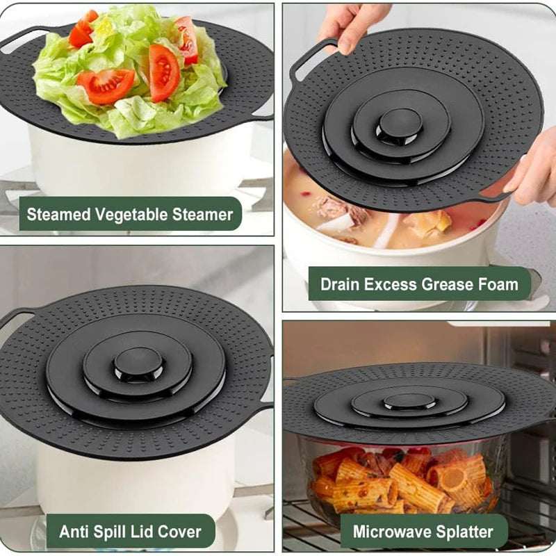 Universal 30cm Silicone Pot Lid Pot Cover Spill Stopper Lid Reusable Multifunctional Overflow Stopper Lid For Pans And Pots