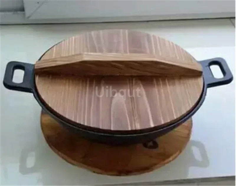Wooden wood cover Handmade fir anti-scalding pot cover wok lid hypotenuse iron wood lid iron wok wooden pan lid der Deckel