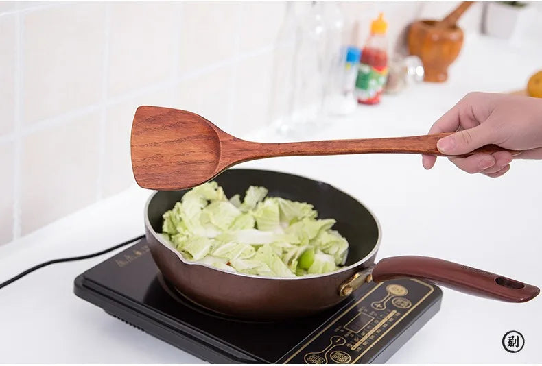 1PC-Wooden spatula for non-stick pan; special wooden cooking utensil for home kitchen use; anti-scalding spatula
