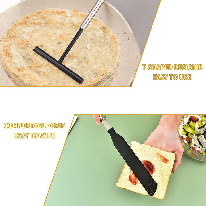 Stainless Steel French Crepe Spreader Crepe Spreader and Spatula Kit Pancake Like Batter Spreading Tools Pancake Cooking Tools