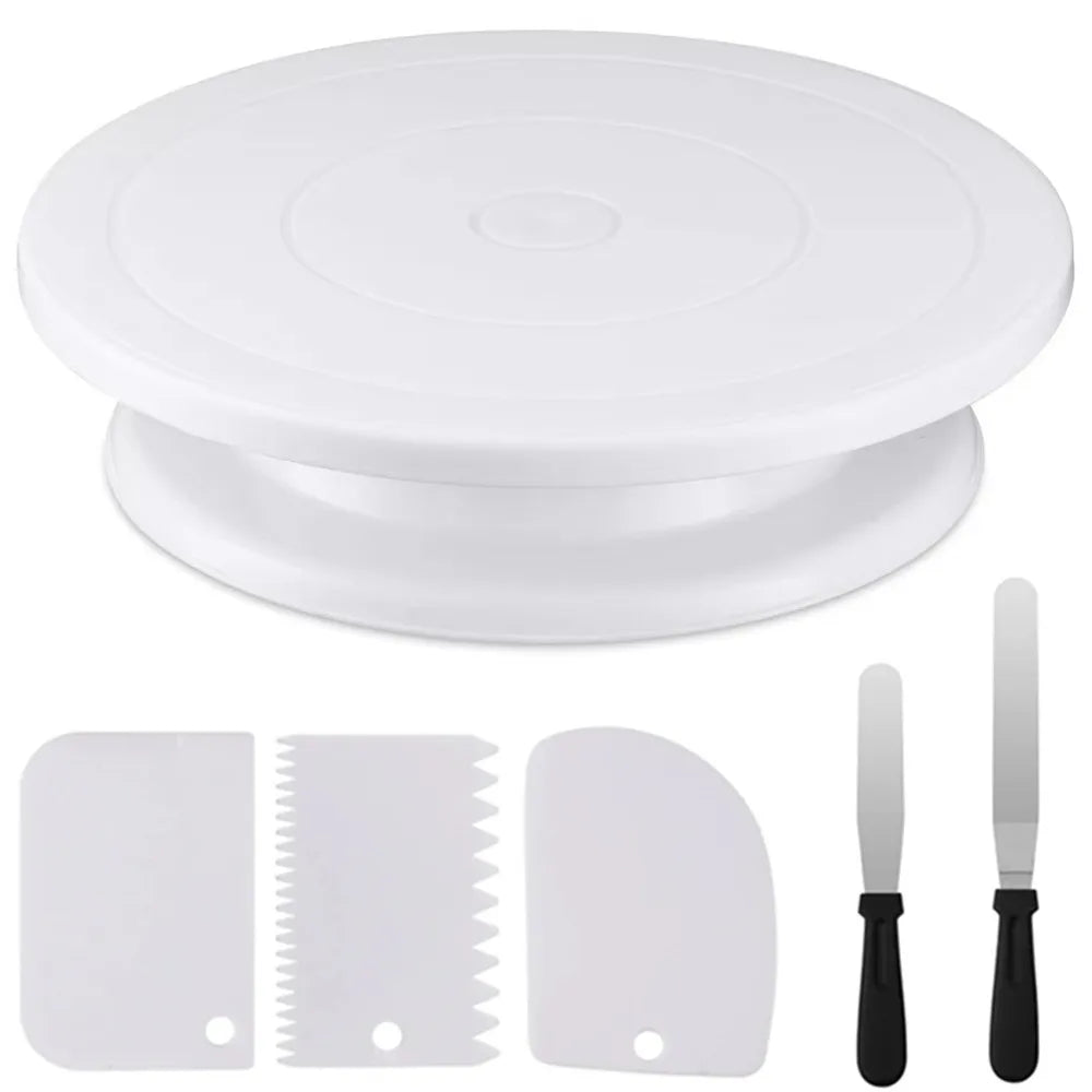 6 Pieces Best 11 Inch Cake Turntable Cake Stand with 2 Frosting Angled Spatulas 3 Frosting Spatulas Baking Accessories Tools