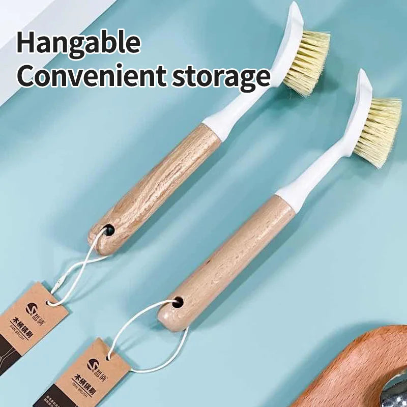 Natural Wooden Pot Brush With Sisal Bristles Durable Strong Scrubbing Eco Friendly Dish Brush For Cast Iron Skillet Pots Pans