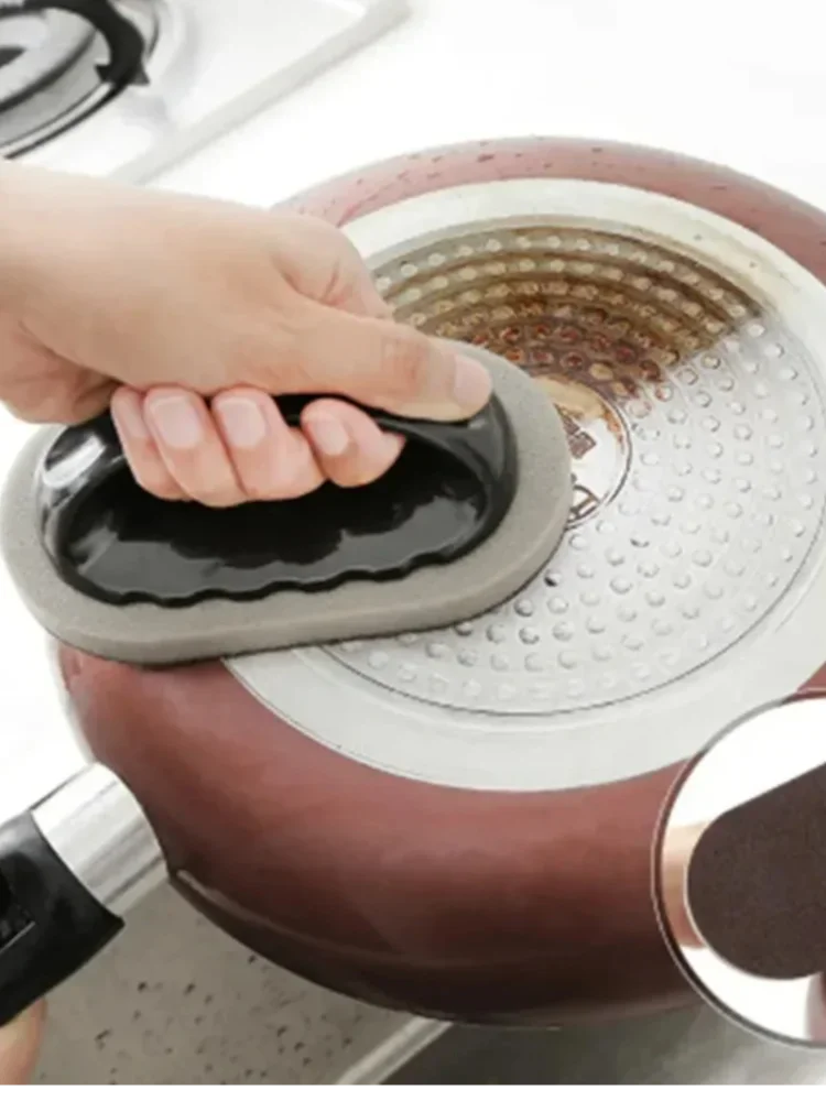 1PC Pot Cleaning Brush with Handle-Sandpaper Sponge Scrubber, Effective for Pot Bottom Black Stain&Rust Removal, Cleaning Helper