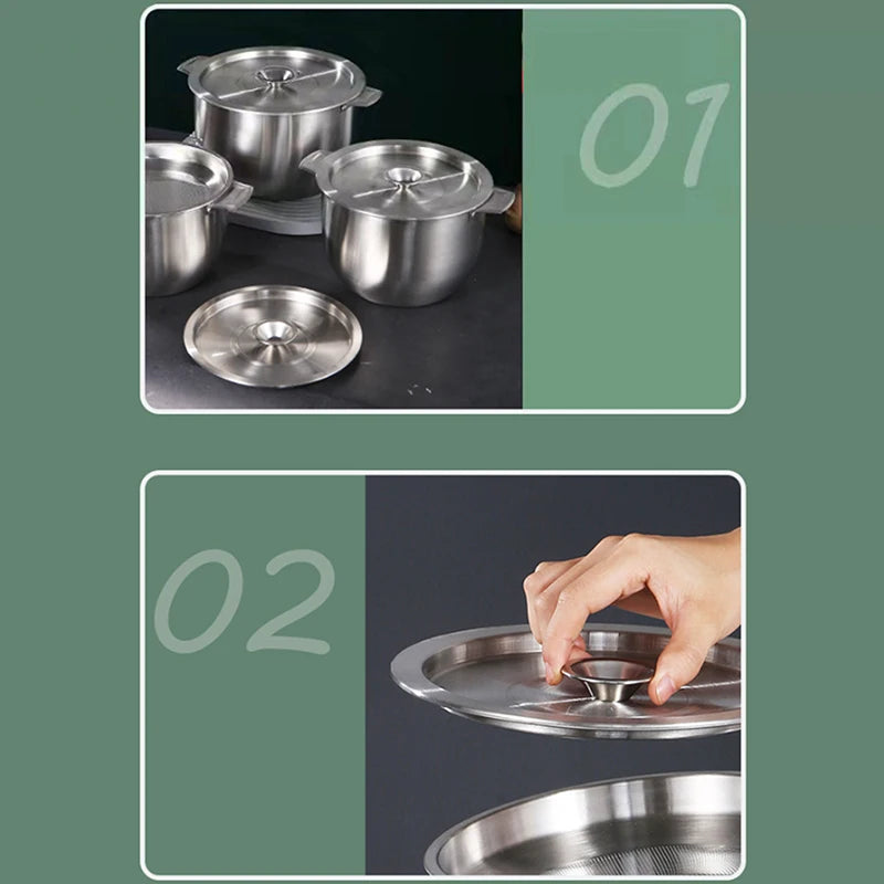 20/22/24CM Stainless Steel Cookware Lid Reusable Cooking Pot Cover Wok Cover Frying Pan Lid Flat Pan Cover For Bowls Basins