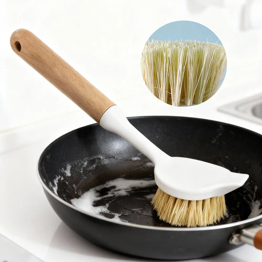 Natural Wooden Pot Brush With Sisal Bristles Durable Strong Scrubbing Eco Friendly Dish Brush For Cast Iron Skillet Pots Pans