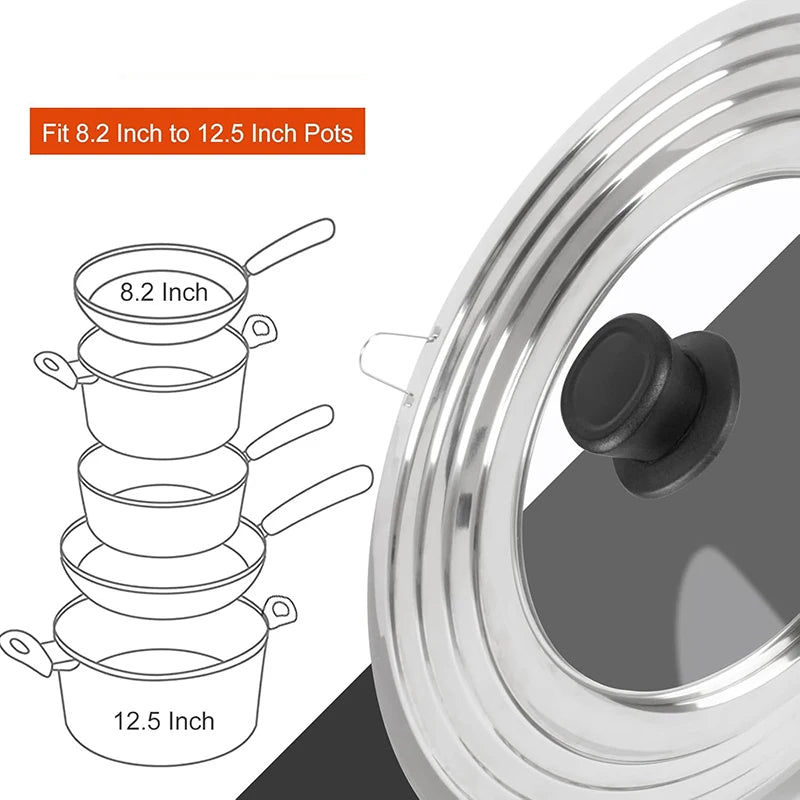 Stainless Steel Pan Cover For 8.2-12.5 Inch Cookware Universal Lid For Pots And Pans Replacement Frying Pan Cover Pot Lid