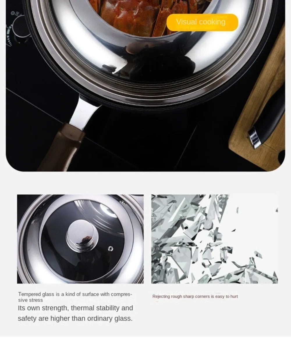 Round 28/30/32/34/36cm Cooking Pot Lid Visible Stainless Steel Wok Lids Anti-scalding Combined Pot Cover Household