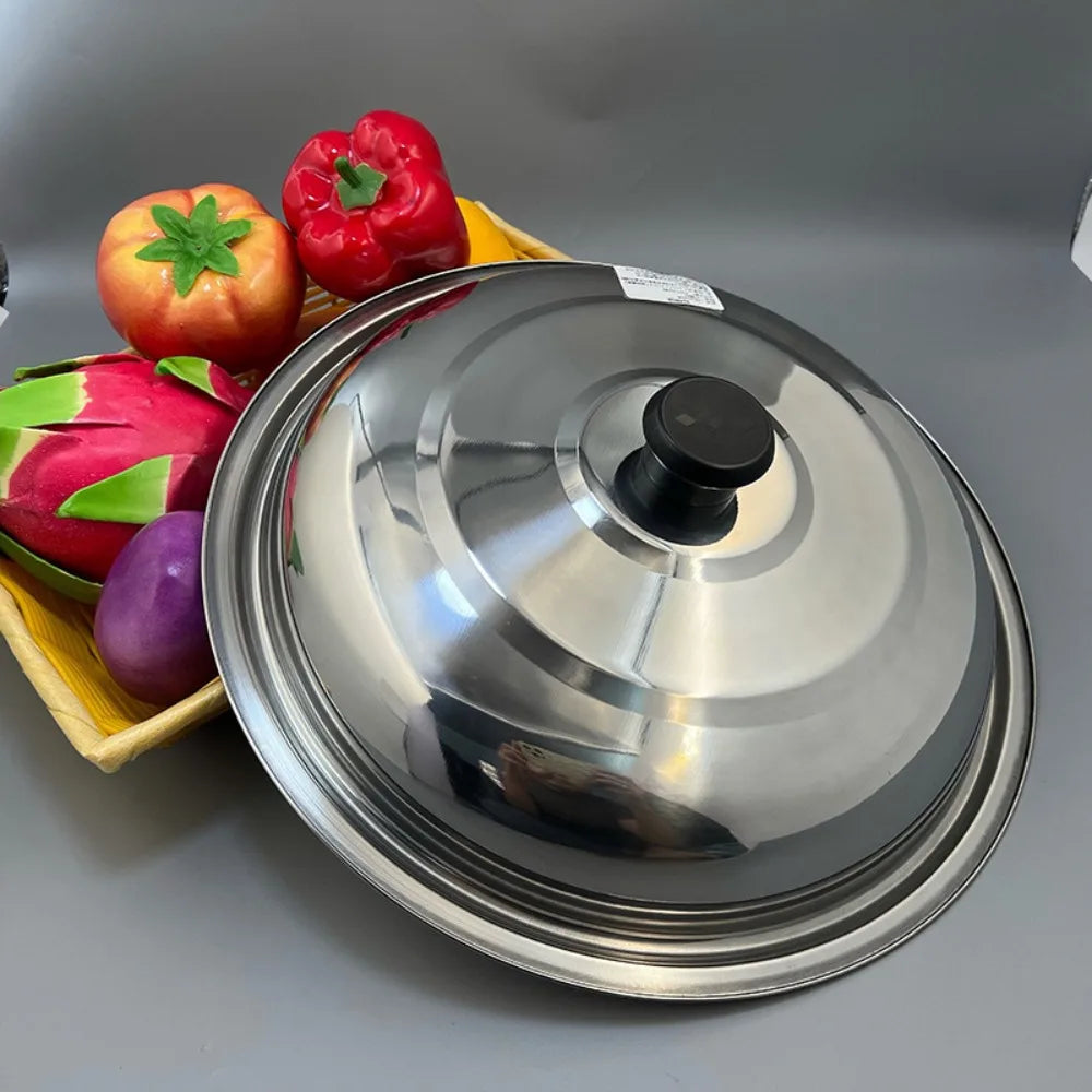 Black Plastic Knot Stainless Steel Pot Lid Household Anti- Spill Anti-Scald Wok Lid 32/34/36/38/40cm Round Pot Cover Skillets