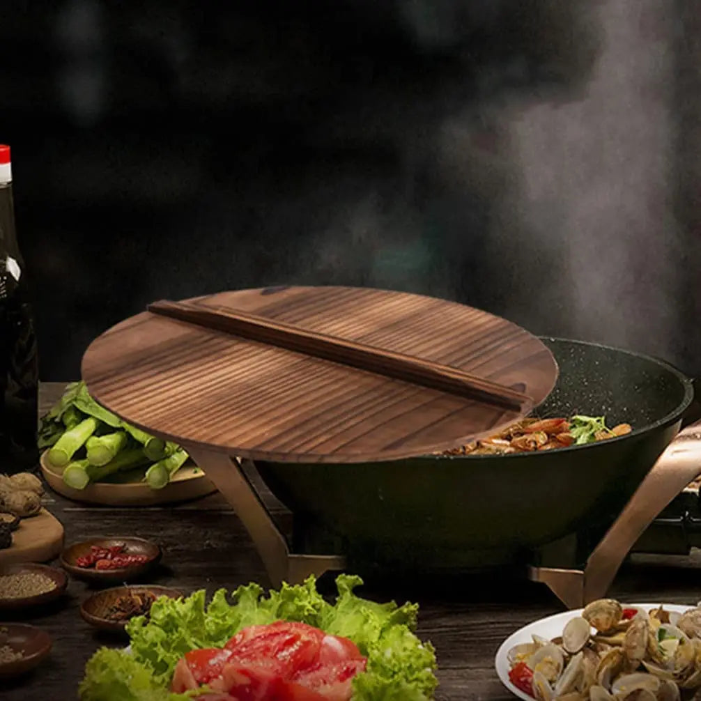 32CM Wooden Wok Lid Round Natural Lid Pot Kitchen Cookware Wood Pan CoverKitchen Accessories Covers