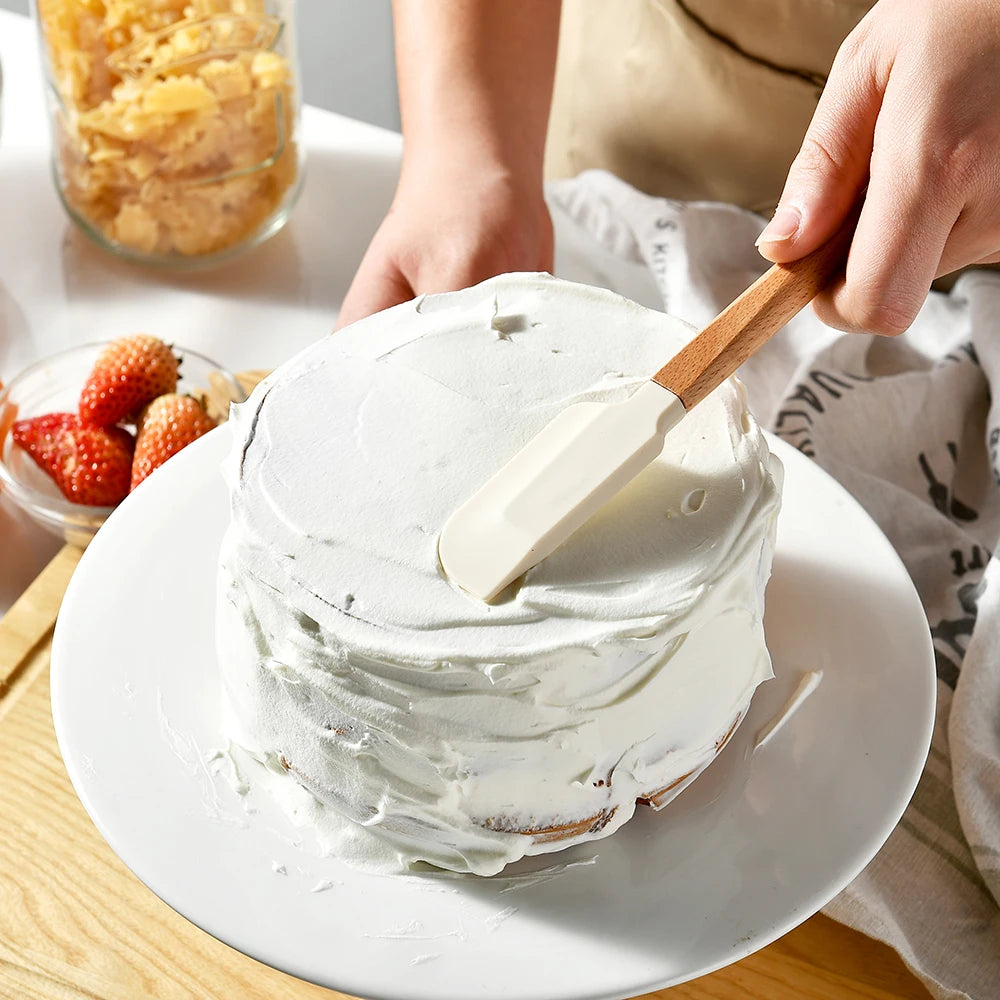 5Pcs Cream Cake Silicone Spatula Wooden Handle Baking Pastry Scraper Blenders Non-stick Kitchen Dessert Cookies Cutter Mixer
