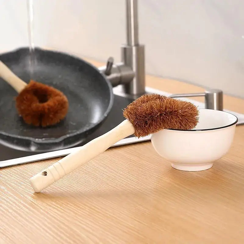 1 Piece Coconut Palm Pot Brush Long Handle Pot Wash Brush Non-Stick Pot Non-Stick Oil Cleaning Brush Kitchen Sink Stove Brush