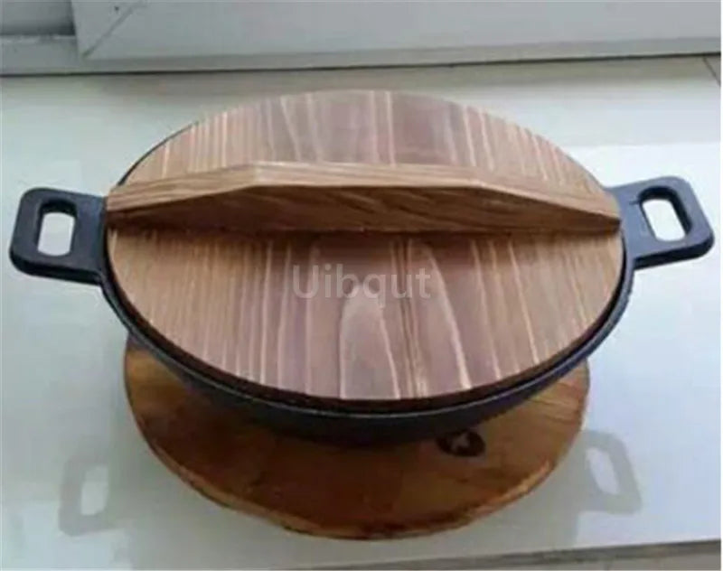 Wooden wood cover Handmade fir anti-scalding pot cover wok lid hypotenuse iron wood lid iron wok wooden pan lid der Deckel