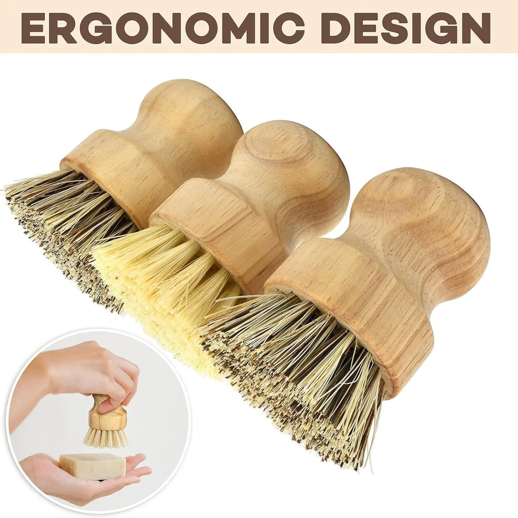 Bamboo Scrub Dish Brushes for Kitchen-Delicate Natural Washing Brush Clean Iron pots Plates for Home Kitchen Clean