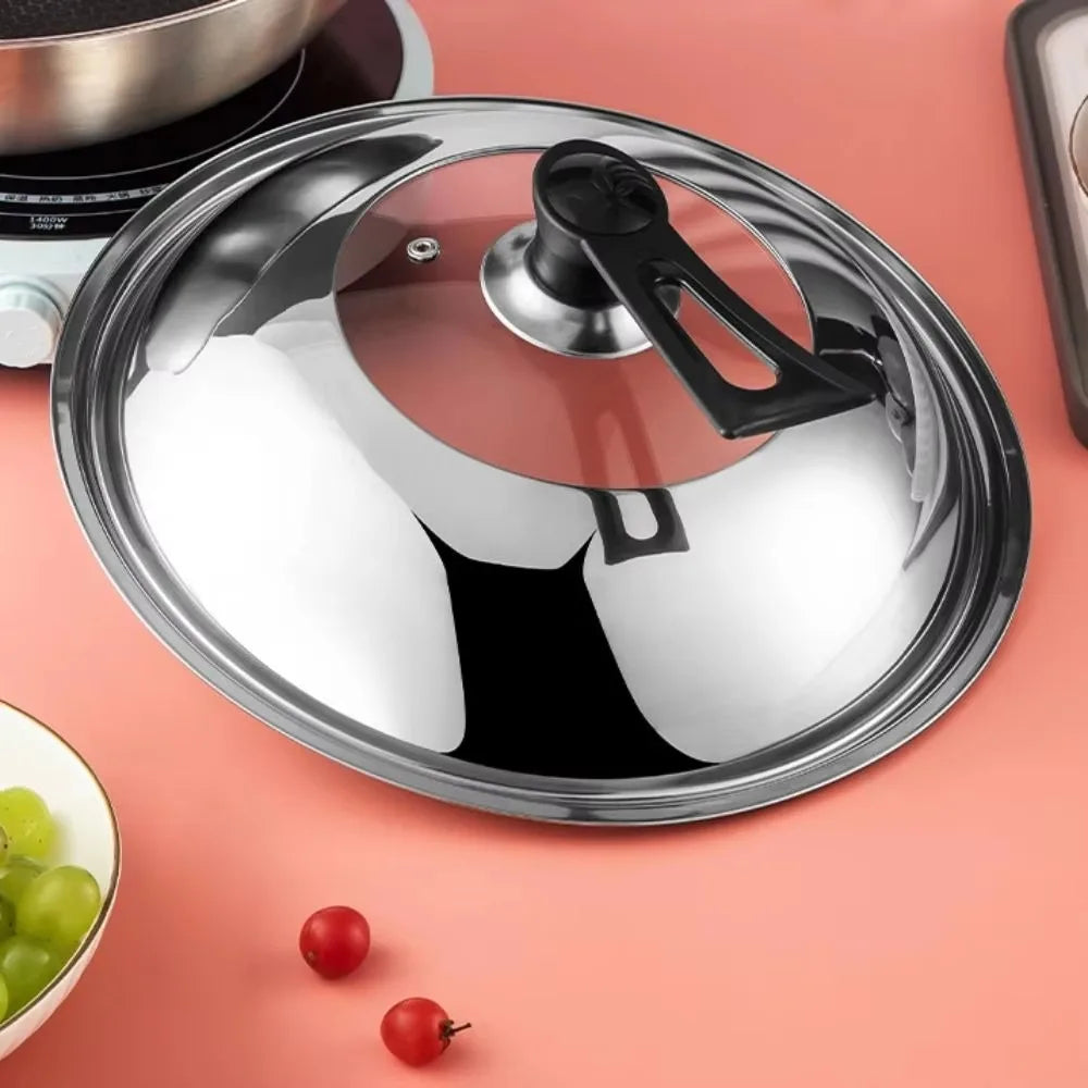 Round 28/30/32/34/36cm Cooking Pot Lid Visible Stainless Steel Wok Lids Anti-scalding Combined Pot Cover Household