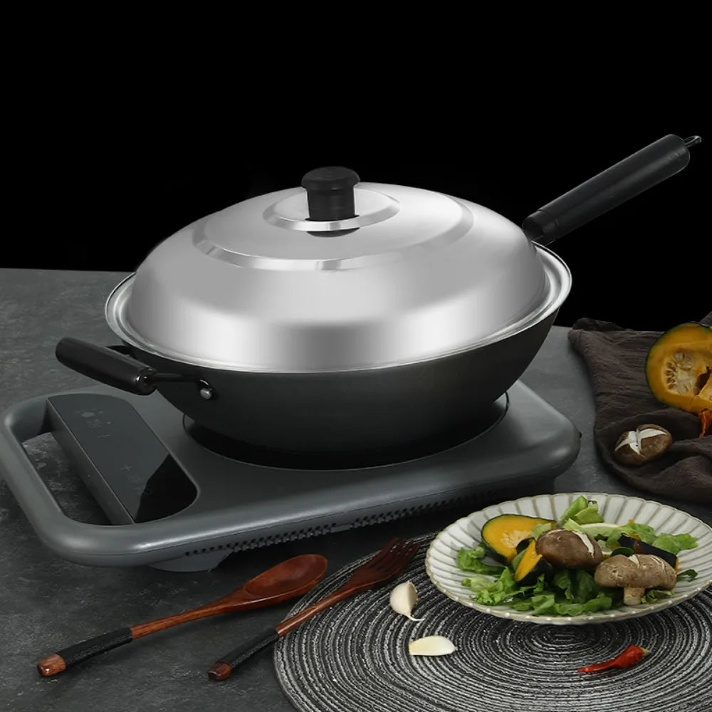 Black Plastic Knot Stainless Steel Pot Lid Household Anti- Spill Anti-Scald Wok Lid 32/34/36/38/40cm Round Pot Cover Skillets