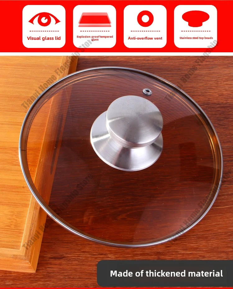 Tea color Glass Pot Lid Stainless steel Rimmed Pan Lid Spill Shatter-Proof Round Chef Glass Cover for Versatile Home Cooking Pan
